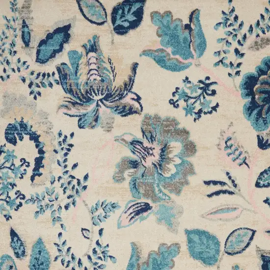 Ivory Navy Blue And Light Blue Floral Area Rug Photo 8