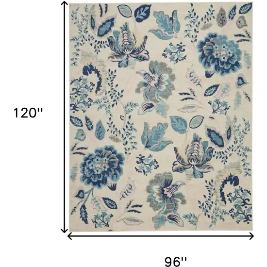 Ivory Navy Blue And Light Blue Floral Area Rug Photo 3