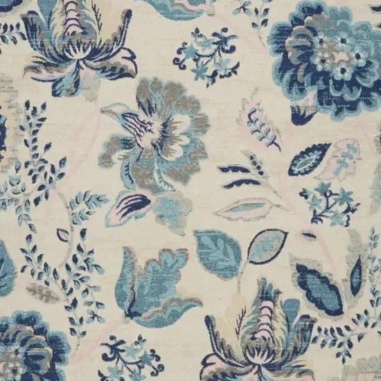 Ivory Navy Blue And Light Blue Floral Area Rug Photo 8