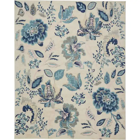 Ivory Navy Blue And Light Blue Floral Area Rug Photo 9