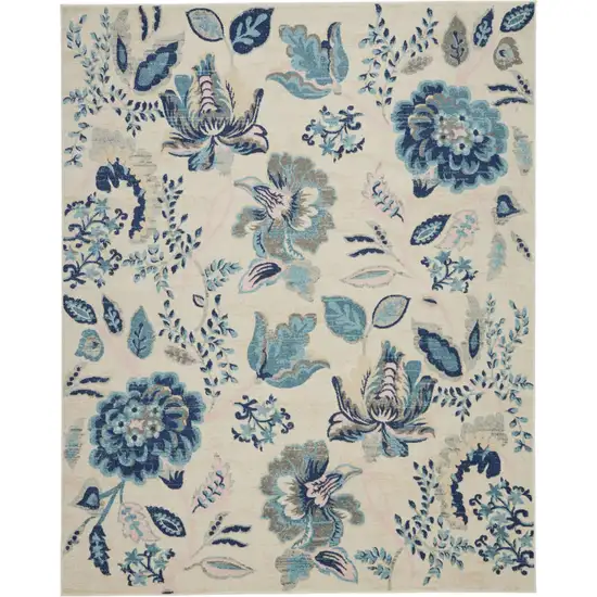 Ivory Navy Blue And Light Blue Floral Area Rug Photo 2