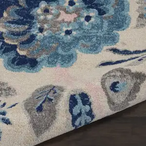 Photo of Ivory Navy Blue And Light Blue Floral Area Rug