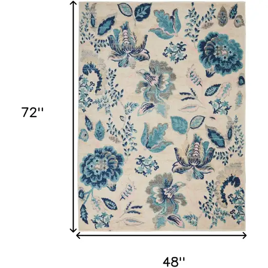 Ivory Navy Blue And Light Blue Floral Area Rug Photo 3