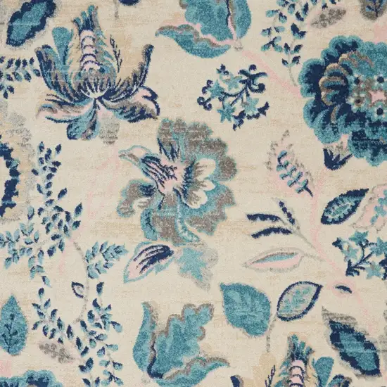 Ivory Navy Blue And Light Blue Floral Area Rug Photo 8