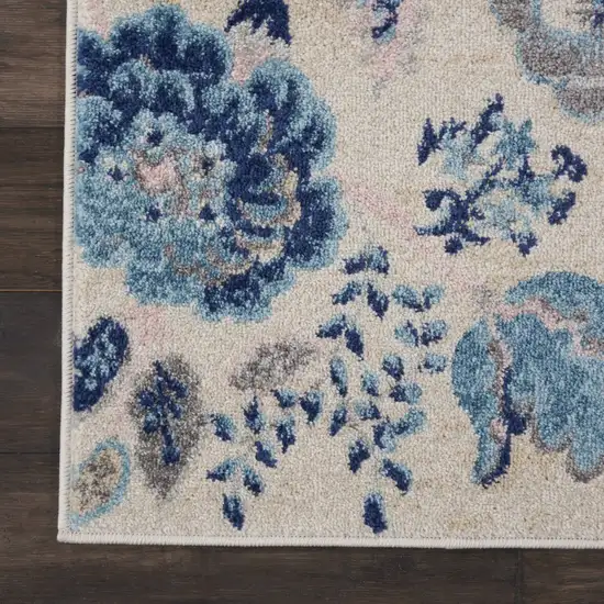 Ivory Navy Blue And Light Blue Floral Area Rug Photo 4