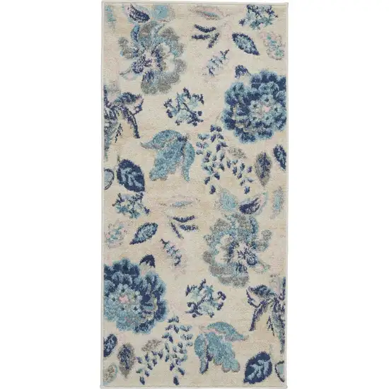 Ivory Navy Blue And Light Blue Floral Area Rug Photo 2