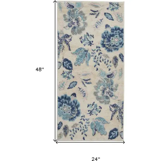 Ivory Navy Blue And Light Blue Floral Area Rug Photo 3