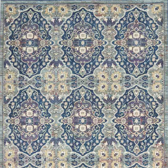 Ivory Navy Blue and Yellow Floral Distressed Non Skid Area Rug Photo 8