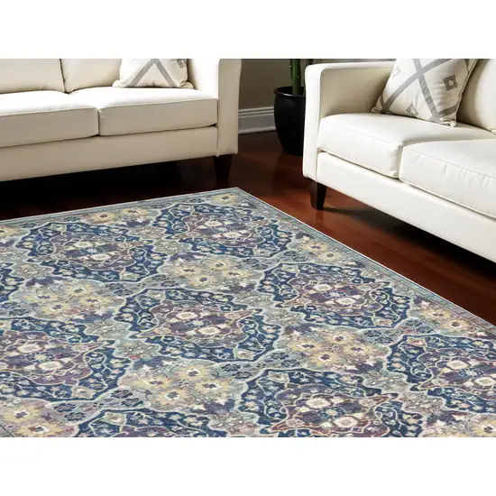 Ivory Navy Blue and Yellow Floral Distressed Non Skid Area Rug Photo 1