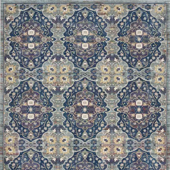 Ivory Navy Blue and Yellow Floral Distressed Non Skid Area Rug Photo 9