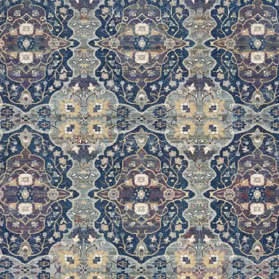 Ivory Navy Blue and Yellow Floral Distressed Non Skid Area Rug Photo 8