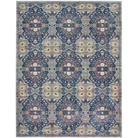 Ivory Navy Blue and Yellow Floral Distressed Non Skid Area Rug Photo 2