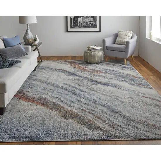 Ivory Orange And Blue Abstract Power Loom Stain Resistant Area Rug Photo 6