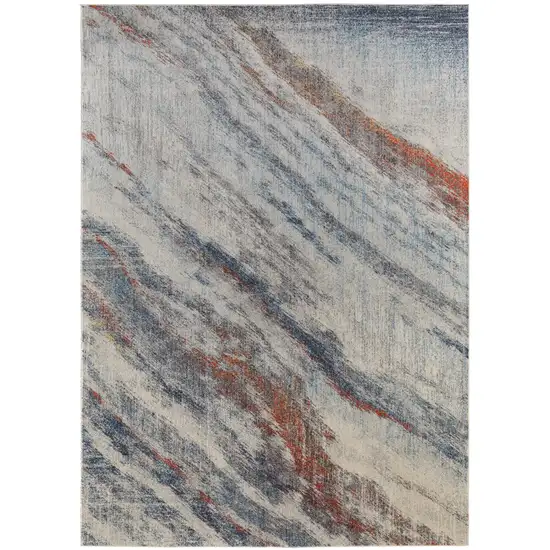 Ivory Orange And Blue Abstract Power Loom Stain Resistant Area Rug Photo 1
