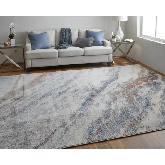 Ivory Orange And Blue Abstract Power Loom Stain Resistant Area Rug Photo 8