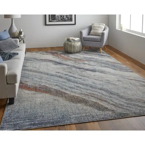 Ivory Orange And Blue Abstract Power Loom Stain Resistant Area Rug Photo 7
