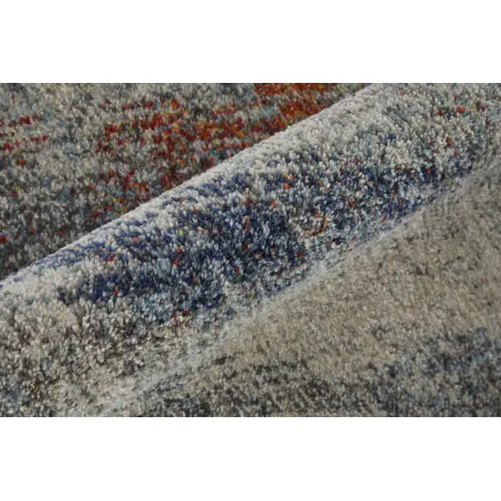 Ivory Orange And Blue Abstract Power Loom Stain Resistant Area Rug Photo 4