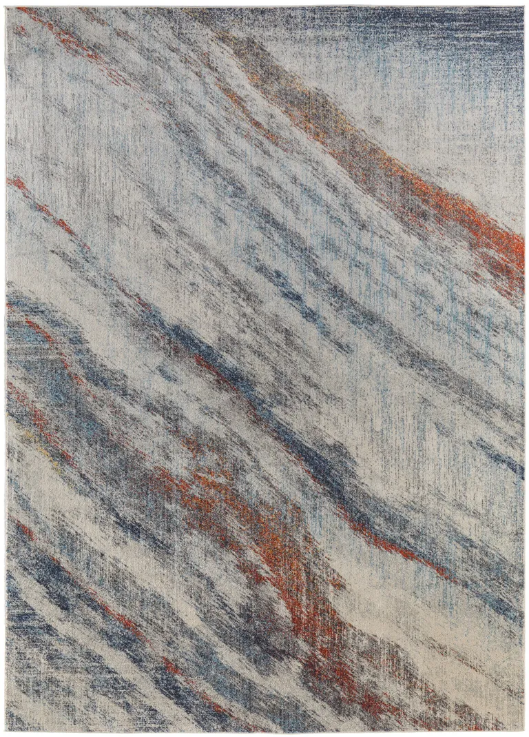 Ivory Orange And Blue Abstract Power Loom Stain Resistant Area Rug Photo 1