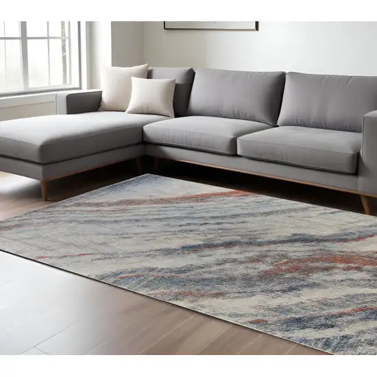 Ivory and Blue Abstract Power Loom Non Skid Area Rug Photo 1