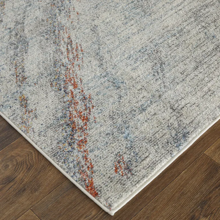 Ivory Orange And Blue Abstract Power Loom Stain Resistant Area Rug Photo 2