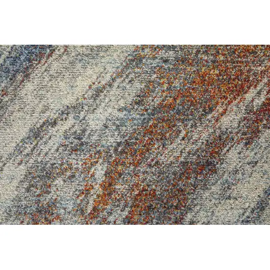 Ivory Orange And Blue Abstract Power Loom Stain Resistant Area Rug Photo 4