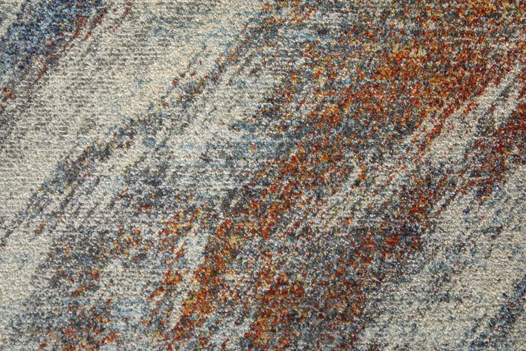 Ivory Orange And Blue Abstract Power Loom Stain Resistant Area Rug Photo 5