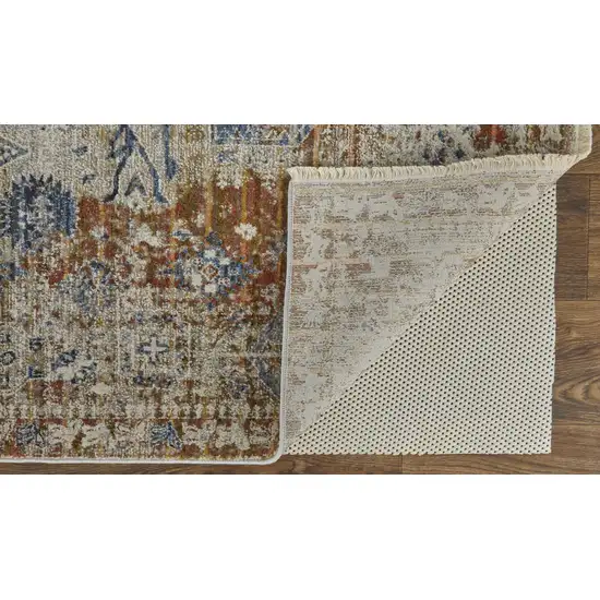 Ivory Orange And Blue Floral Power Loom Distressed Area Rug With Fringe Photo 4