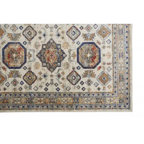 Ivory Orange And Blue Floral Stain Resistant Area Rug Photo 3