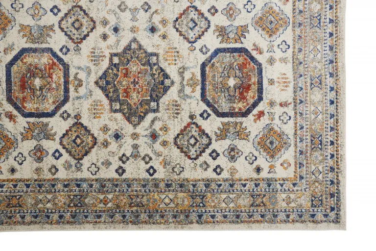 Ivory Orange And Blue Floral Stain Resistant Area Rug Photo 3