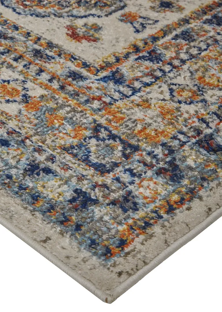 Ivory Orange And Blue Floral Stain Resistant Area Rug Photo 5