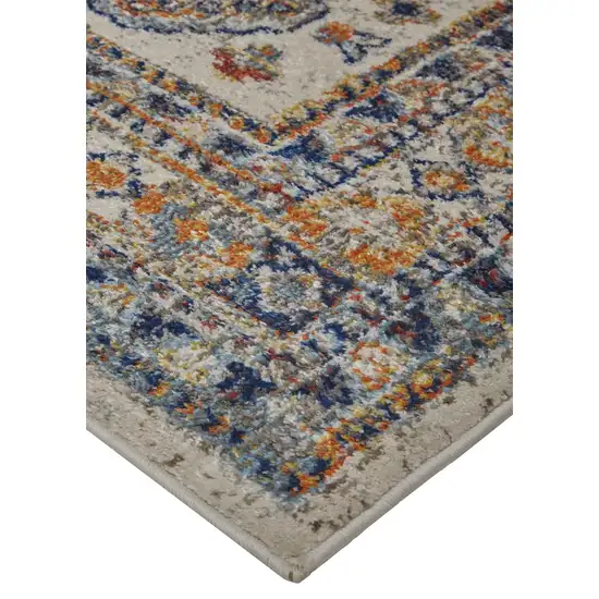 Ivory Orange And Blue Floral Stain Resistant Area Rug Photo 5