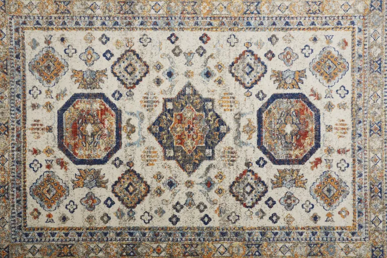 Ivory Orange And Blue Floral Stain Resistant Area Rug Photo 2