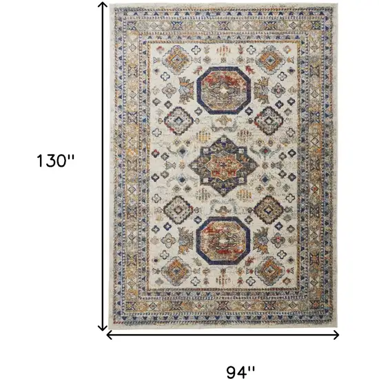 Ivory Orange And Blue Floral Stain Resistant Area Rug Photo 10