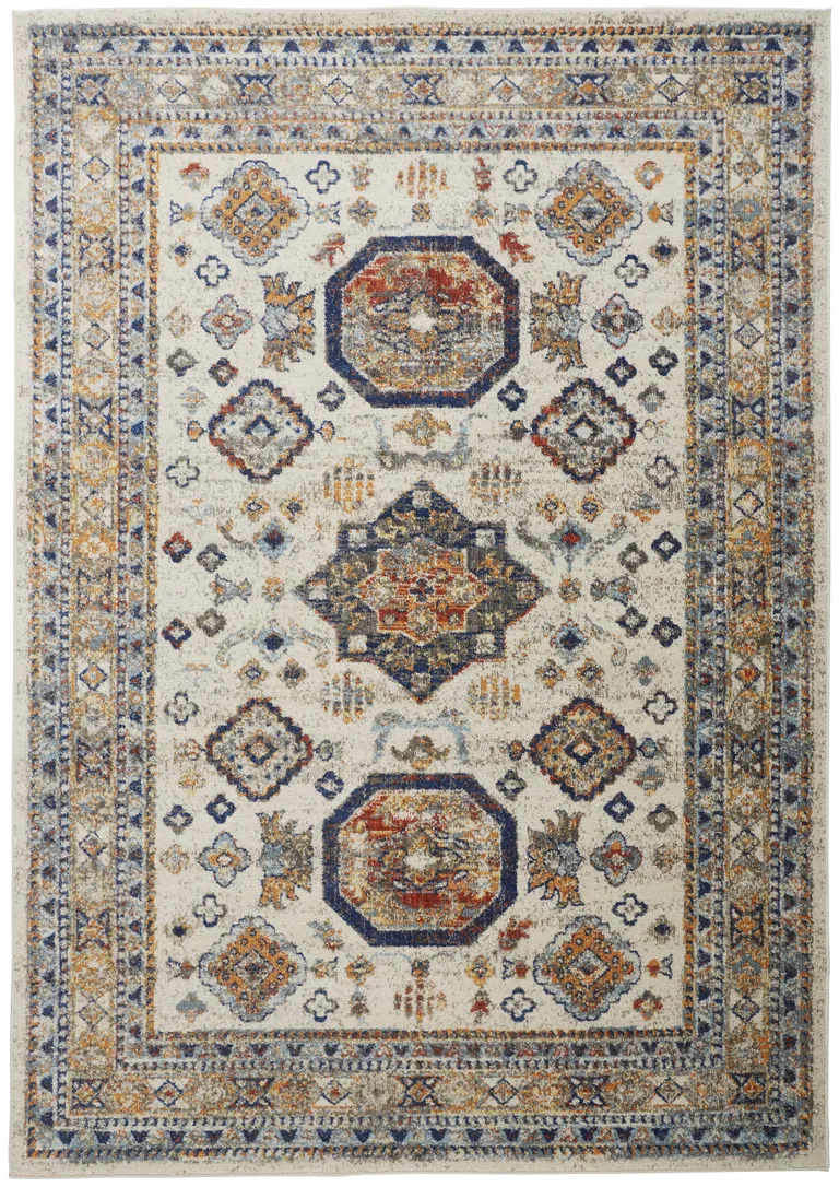 Ivory Orange And Blue Floral Stain Resistant Area Rug Photo 1