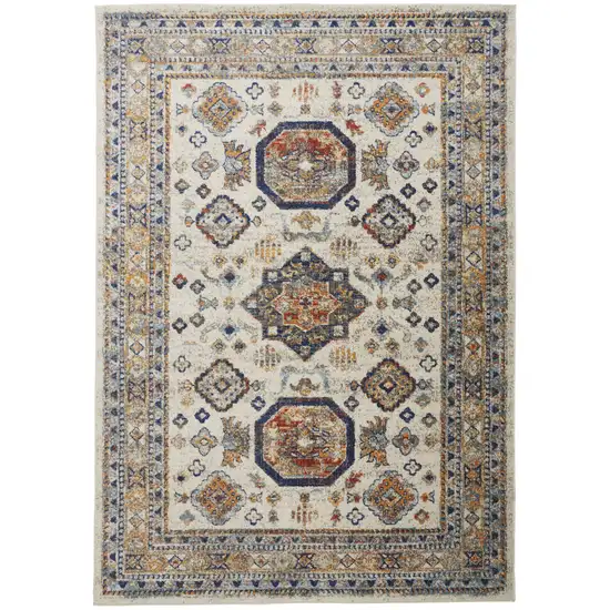 Ivory Orange And Blue Floral Stain Resistant Area Rug Photo 1