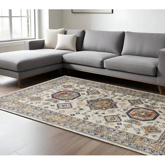 Ivory and Blue Floral Non Skid Area Rug Photo 1