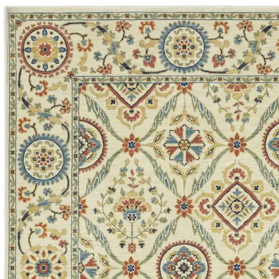 Ivory Orange And Blue Oriental Area Rug With Fringe Photo 9