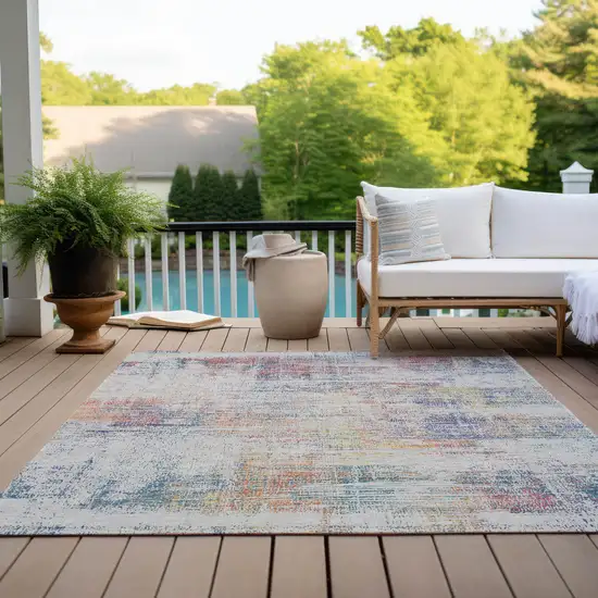 Ivory Orange And Blush Abstract Washable Indoor Outdoor Area Rug Photo 9