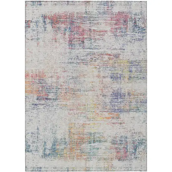 Ivory Orange And Blush Abstract Washable Indoor Outdoor Area Rug Photo 2