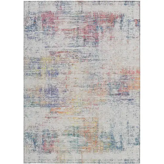 Ivory Orange And Blush Abstract Washable Indoor Outdoor Area Rug Photo 5