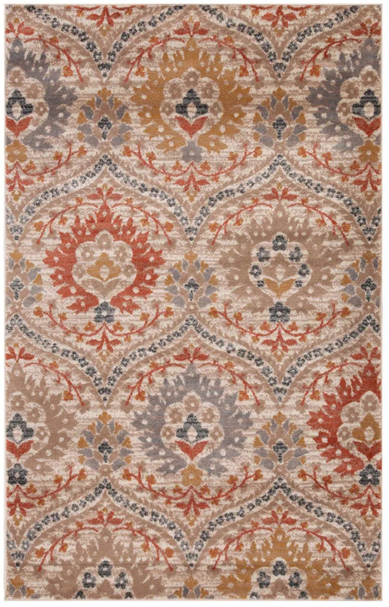 Ivory Orange And Gray Floral Stain Resistant Area Rug Photo 1