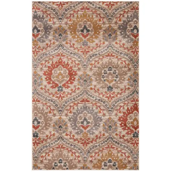 Ivory Orange And Gray Floral Stain Resistant Area Rug Photo 1