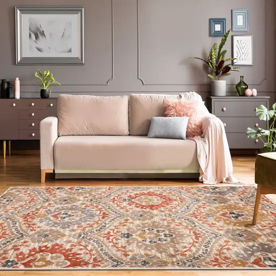 Ivory Orange And Gray Floral Stain Resistant Area Rug Photo 2