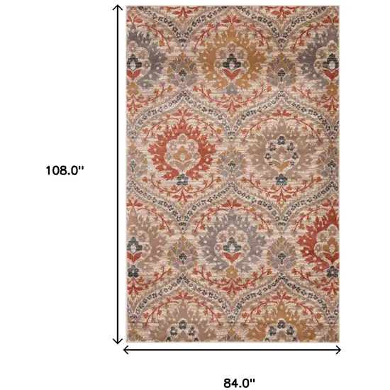 Ivory Orange And Gray Floral Stain Resistant Area Rug Photo 7