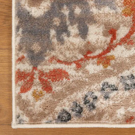 Ivory Orange And Gray Floral Stain Resistant Area Rug Photo 4