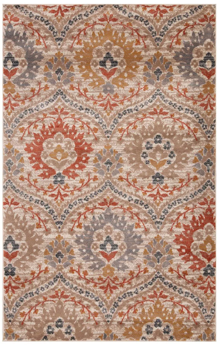 Ivory Orange And Gray Floral Stain Resistant Area Rug Photo 1