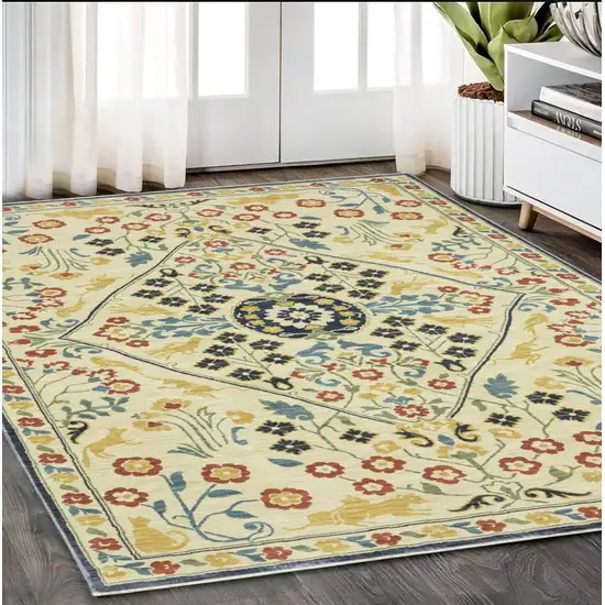 Ivory Orange And Navy Blue Oriental Area Rug With Fringe Photo 1