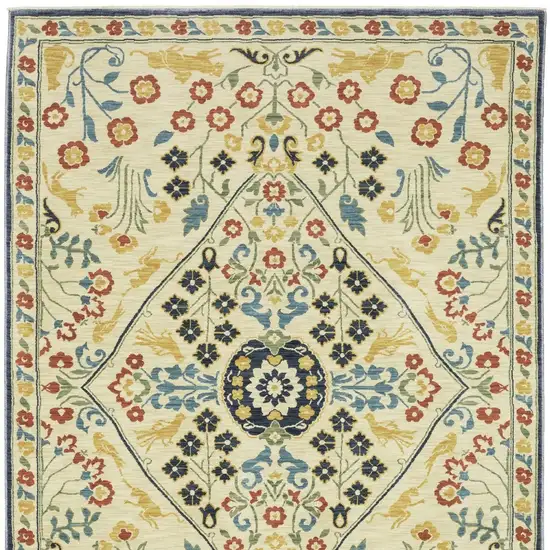 Ivory Orange And Navy Blue Oriental Area Rug With Fringe Photo 8