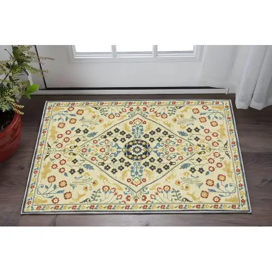 Ivory Orange And Yellow Oriental Area Rug With Fringe Photo 1