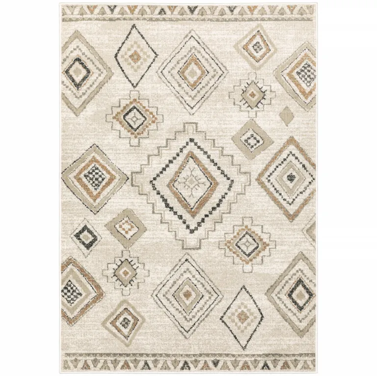 Ivory Orange Tan Black And Grey Southwestern Power Loom Stain Resistant Area Rug Photo 1